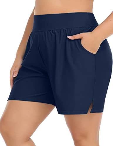 Plus Size Swim Shorts for Women High Waisted Board Shorts Tankini in Navy